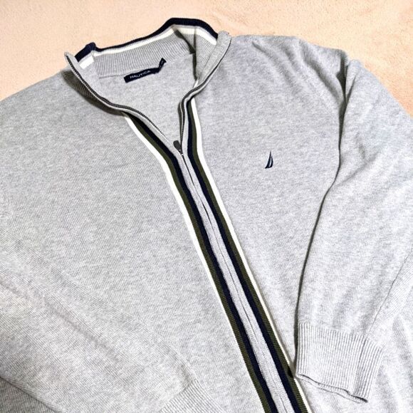 NWOT Nautica Men's Ash Grey 100% Cotton Zip-Up Long Sleeve Sweater - Picture 2 of 15